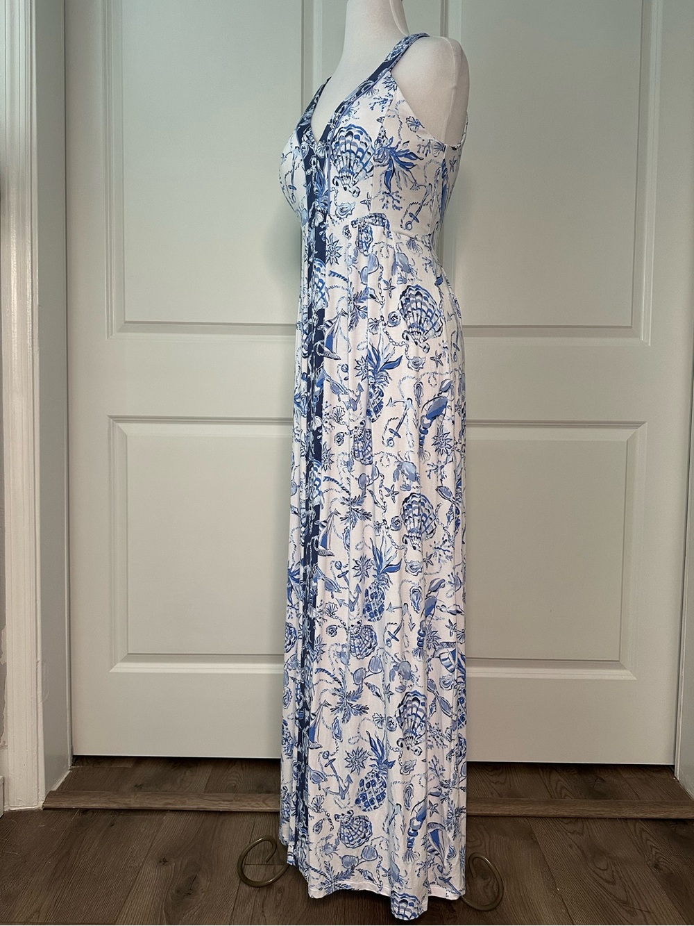 Lilly Pulitzer Carmilla Sleeveless Jersey Maxi Dress Resort White Blue Size 10 - Picture 3 of 14